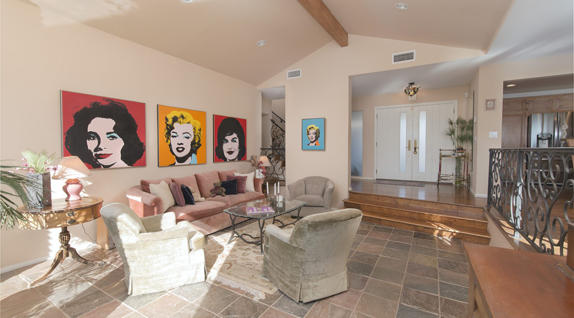 High ceiling in sunken living room